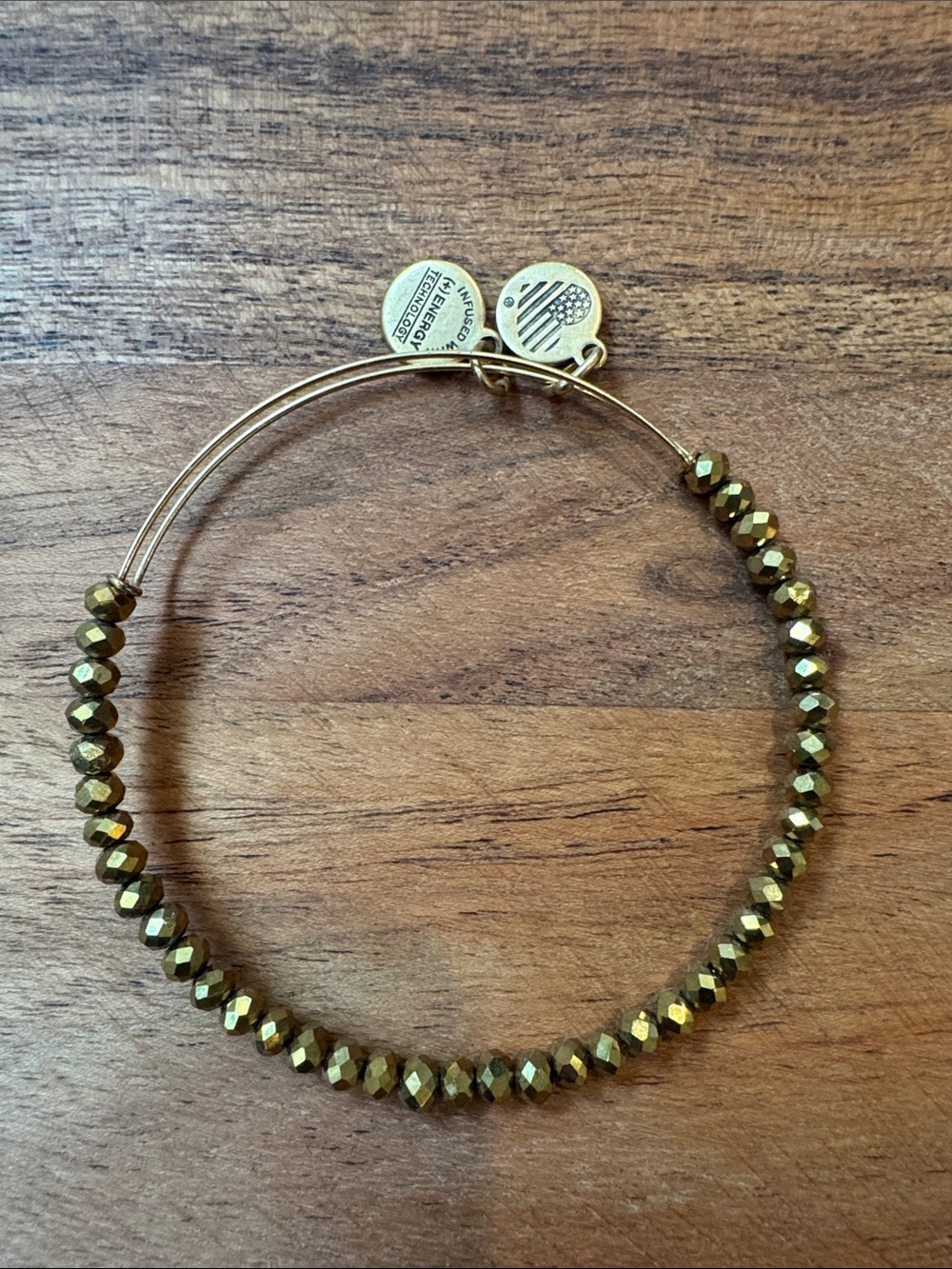 Alex and Ani Gold Beaded Expandable Bracelet with Signature Charms